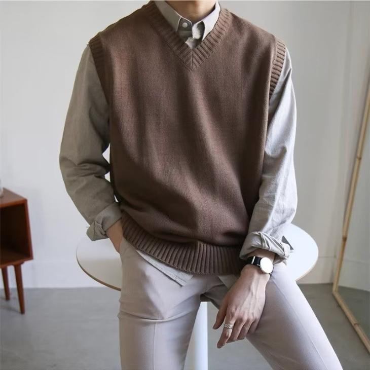 Mens Knitwear, Cardigans & Sweaters | Vintage Knit Vest Clothing beige