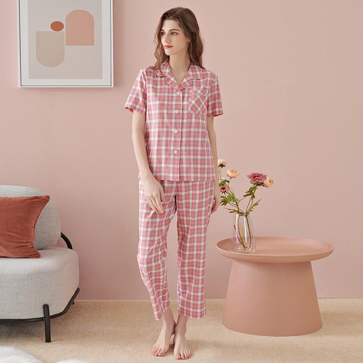 Womens Sleepwear | Flannel Short Sleeve Shirt And Short Sleep Set Clothing cherry pop