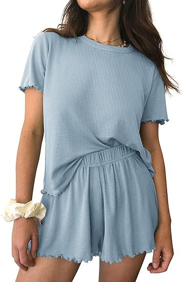 Womens Sleepwear | Flannel Short Sleeve Shirt And Short Sleep Set Clothing blue pinstripe